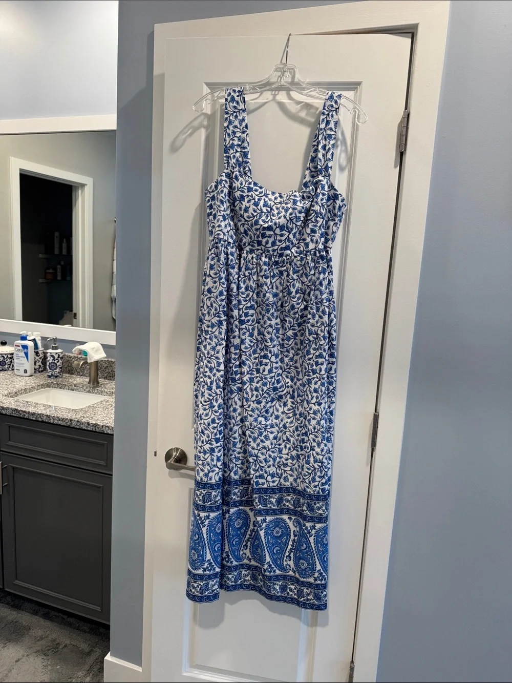 J. Crew Blue and White Floral Maxi Dress Never worn, with pockets!